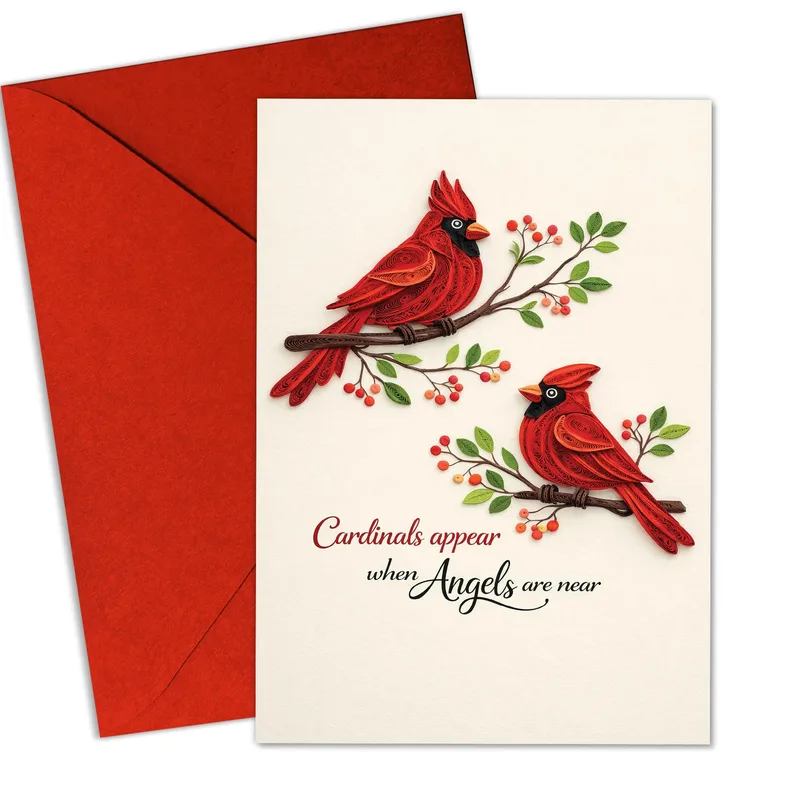 Red Cardinals Branch Sympathy Card: A Quilled Memorial Message
