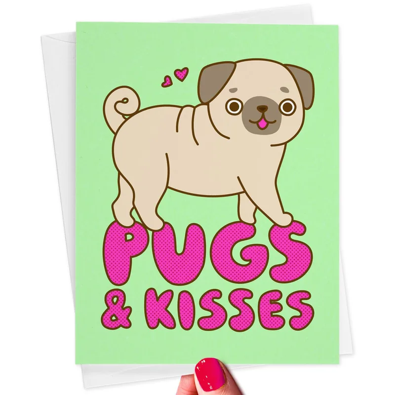 Pug Green Love Card: Pugs and Kisses Greeting Card for Dog Lovers