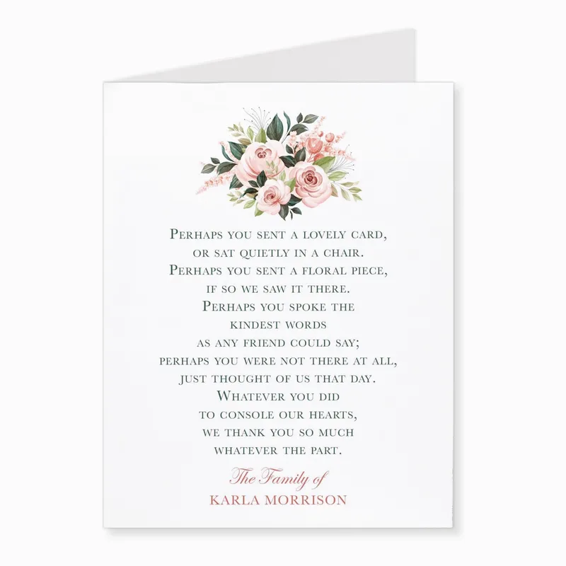 Roses Poem Card Sympathy Card Thank You Note for Floral Condolences