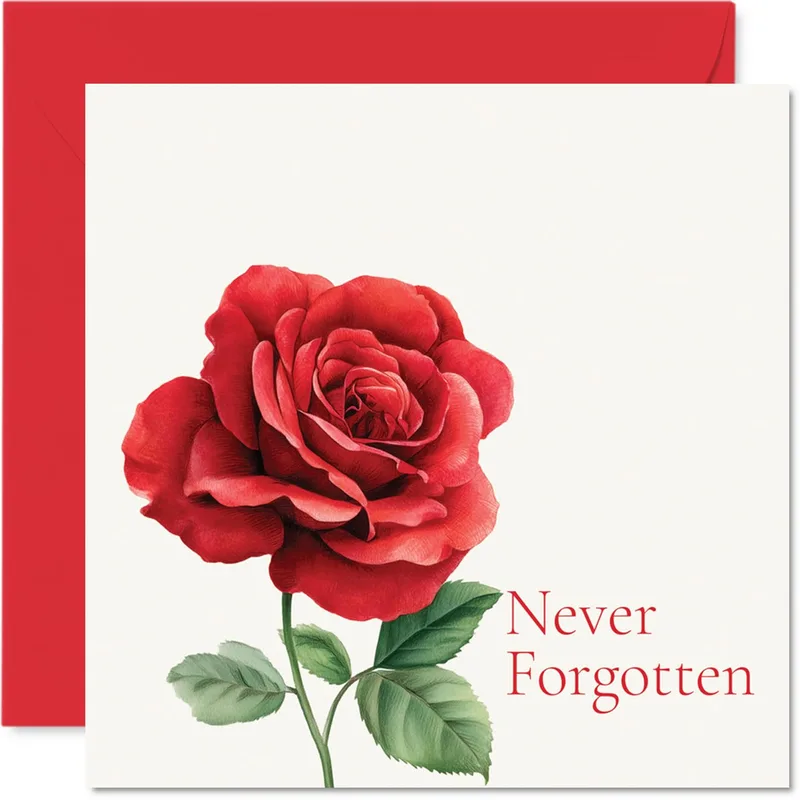 Red Rose Sympathy Card: Never Forgotten Watercolor Design