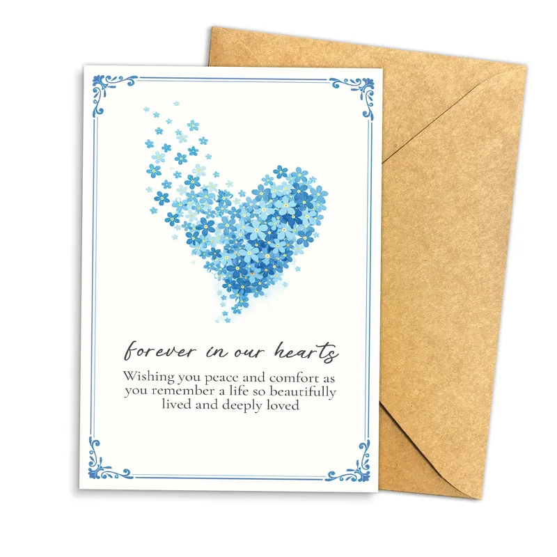 Flower Heart Border Sympathy Card featuring a blue floral heart