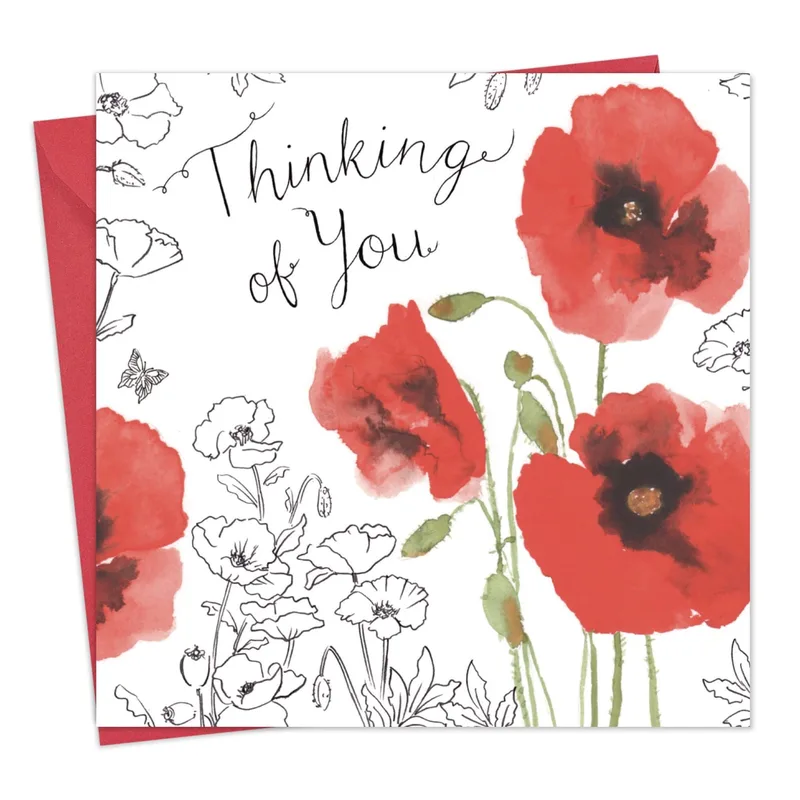 Poppies Line Art Thinking of You Card for Sympathy and Pet Loss