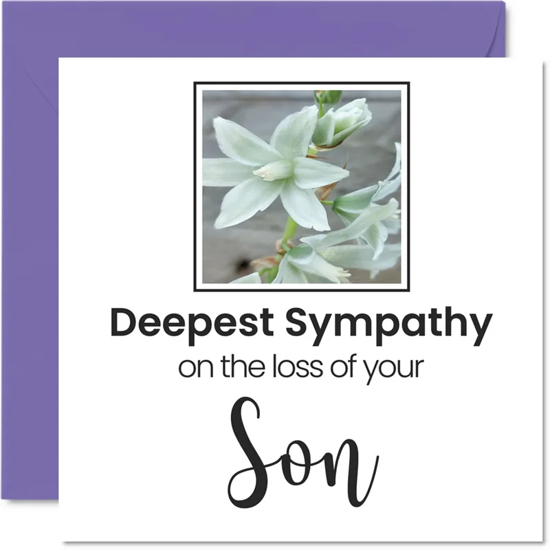 White Lily Photo Purple Card for a Son's Passing