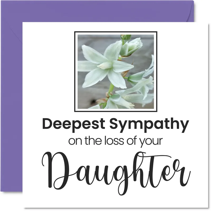 White Lily Photo Purple Edge Card for a Daughter's Loss