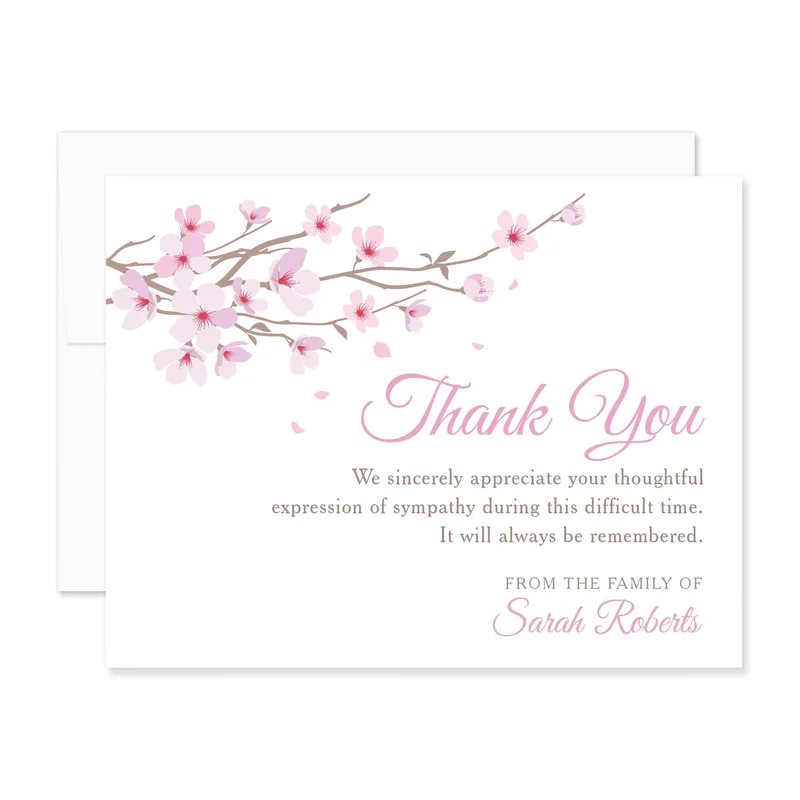 Cherry Blossom Branch Sympathy Card: Pink Floral Thank You Note