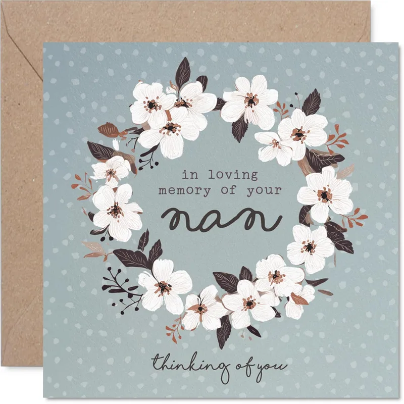 Blossom Wreath Grey Sympathy Card – Greeting Card in natural