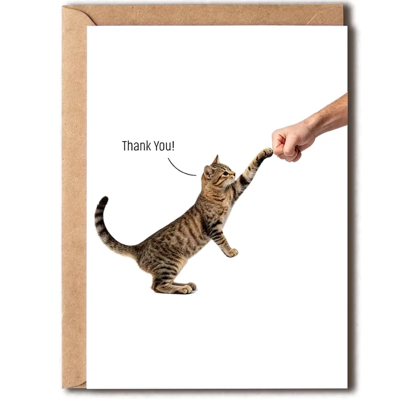 Cat Playing Hand Thank You Card for Fist Bump Gratitude
