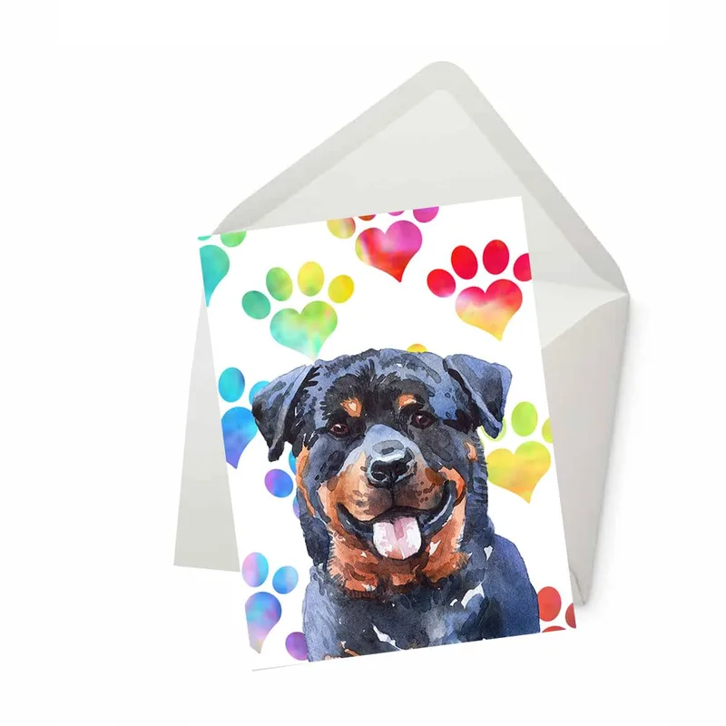 Rottweiler with Paw Prints Card: A Watercolor Tribute to a Beloved Pet