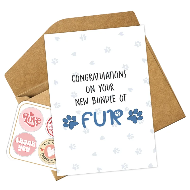 White Card Blue Paw Card Celebrating a New Pet Bundle of Fur