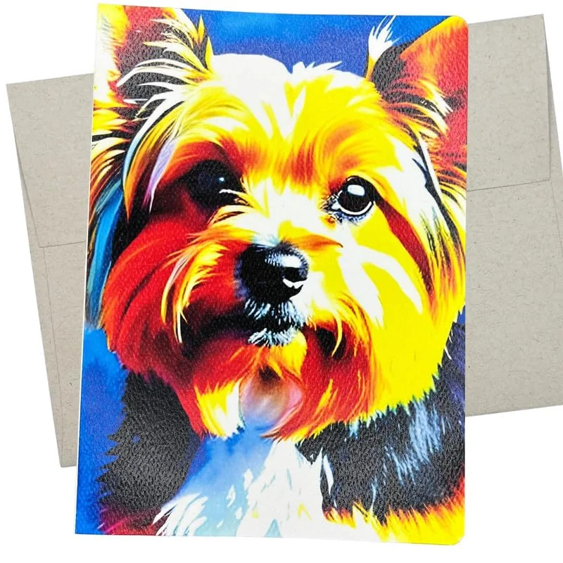 Colorful Pop Art Yorkie Card: Vibrant Dog Portrait for Pet Lovers
