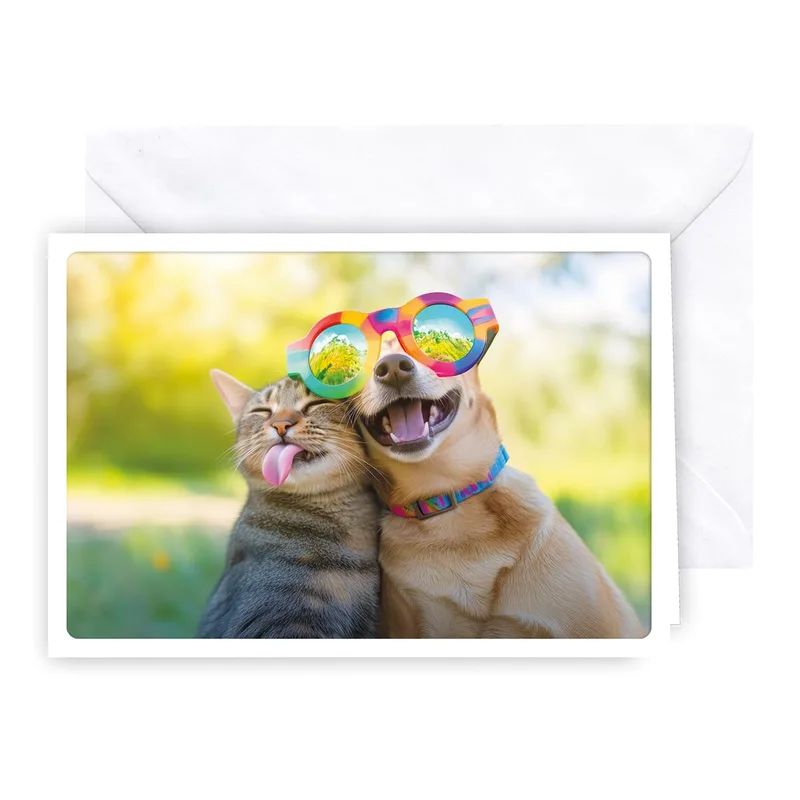 Two Cats Heart Glasses Card: A Joyful Pet Sympathy Design