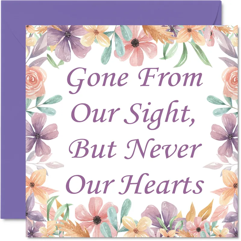 Purple Floral Border Sympathy Card: Gone From Our Sight