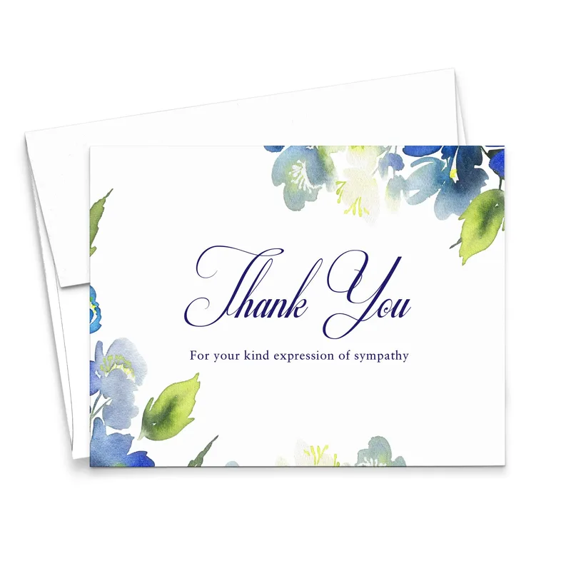 Blue Floral Corner Thank You Card for Sympathy Expressions