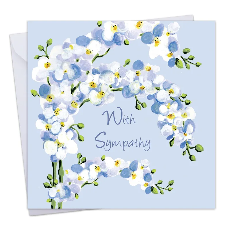 White Blossom Branch Sympathy Card features delicate blue