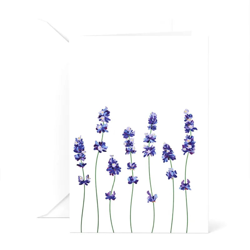 Purple Lavender Stems Card: Oil Painting Floral Art Greeting