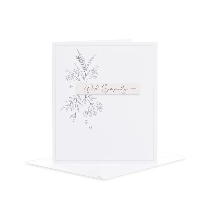 Line Art Floral Sympathy Card With Delicate Gray Sketches