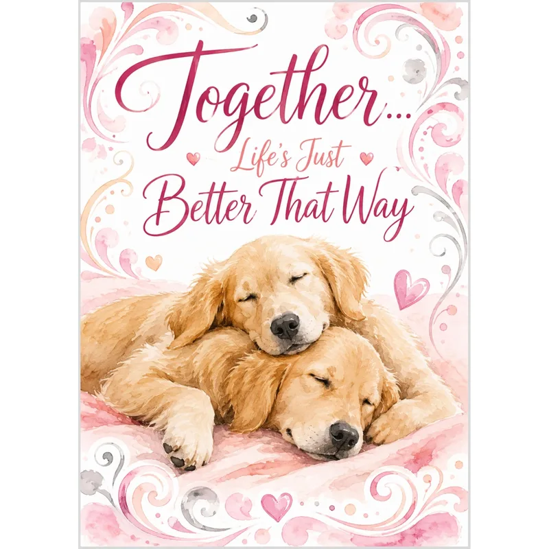 Retrievers Cuddling Pink Love Card for Two Golden Retrievers