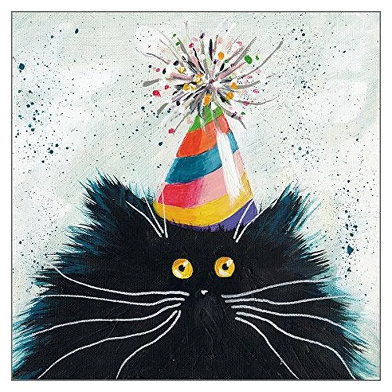 Black Cat Rainbow Party Card: A Fluffy Feline Celebrating