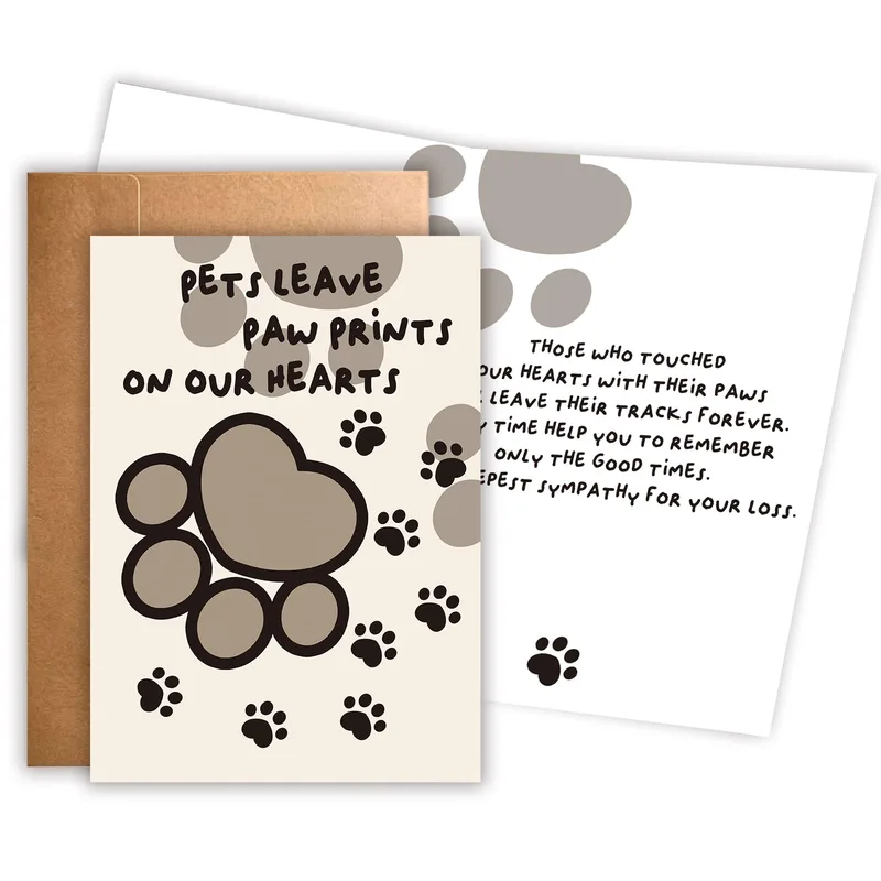 Gray Paw Print Heart Card: Pet Sympathy Design