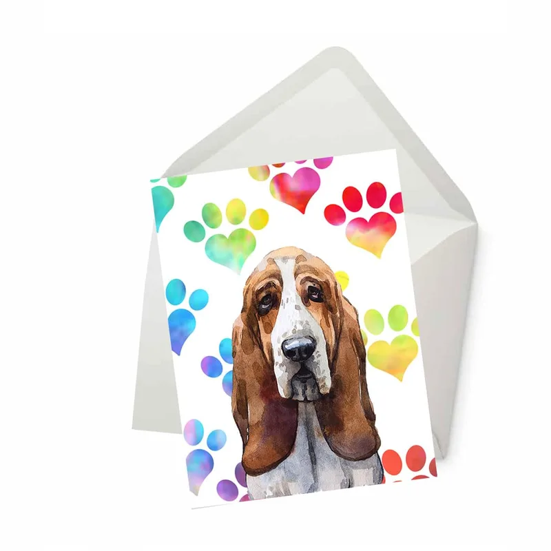 Basset Hound with Paw Card: Watercolor Sympathy for Lost Dogs