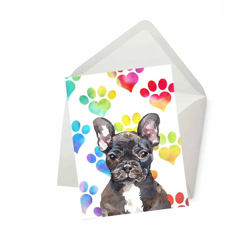 French Bulldog with Paw Card: Watercolor Art for Pet Lovers