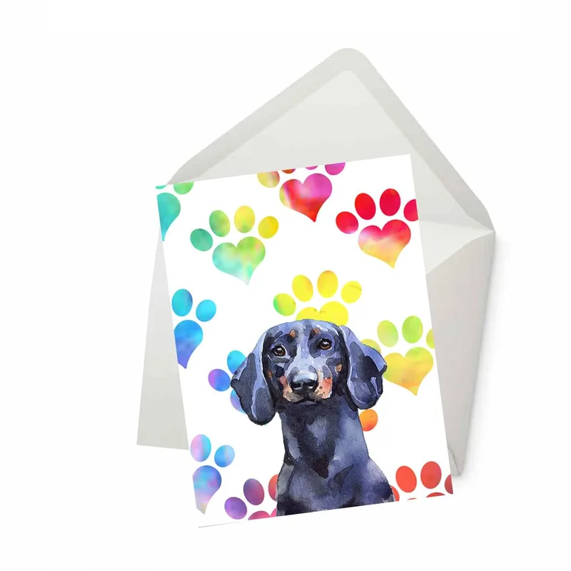 Black Dachshund with Paw Card: A watercolor sympathy card