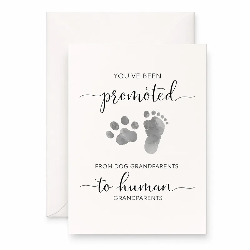 Gray Paw Footprints Pregnancy Card: Promoted from Dog Grandparents