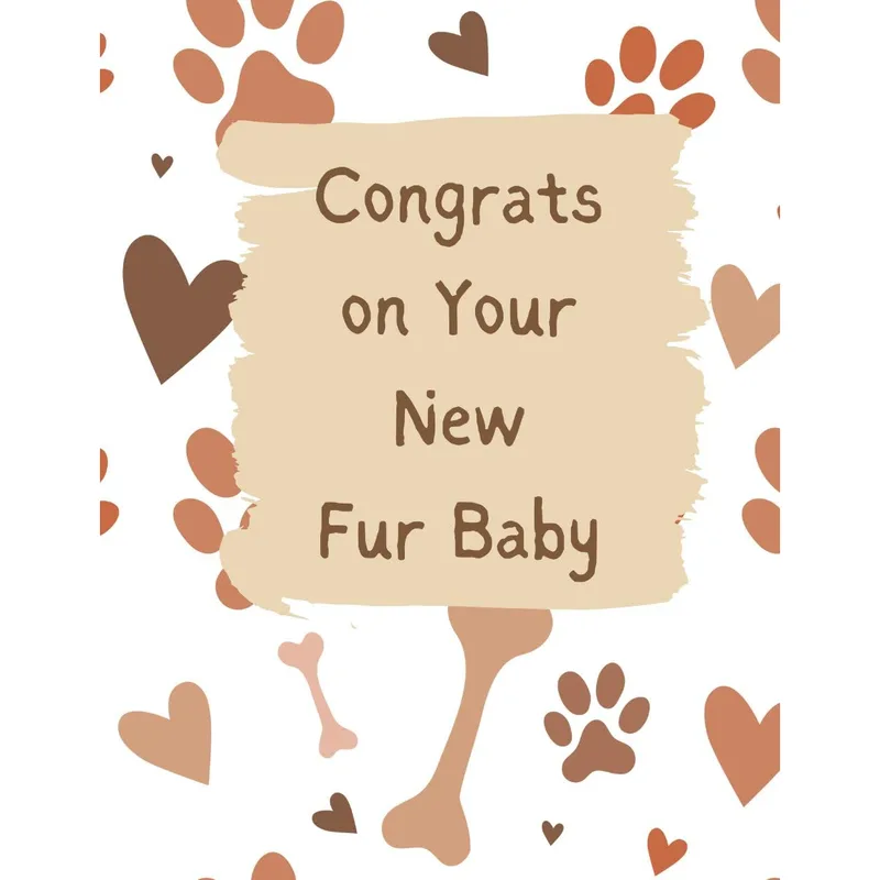 Prints Hearts Kraft Congratulations Card for New Puppy Owners