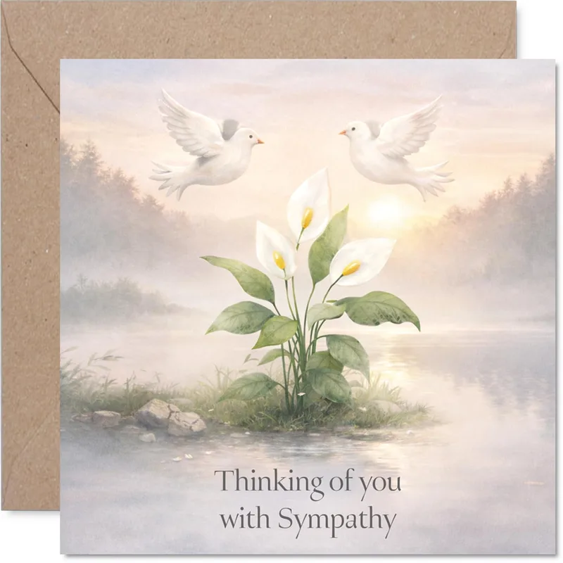 Over Calla Lily Sympathy Card: Doves and Flowers for Comfort
