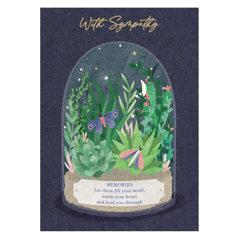 Dome Garden Navy Sympathy Card With Sympathy Memories Message