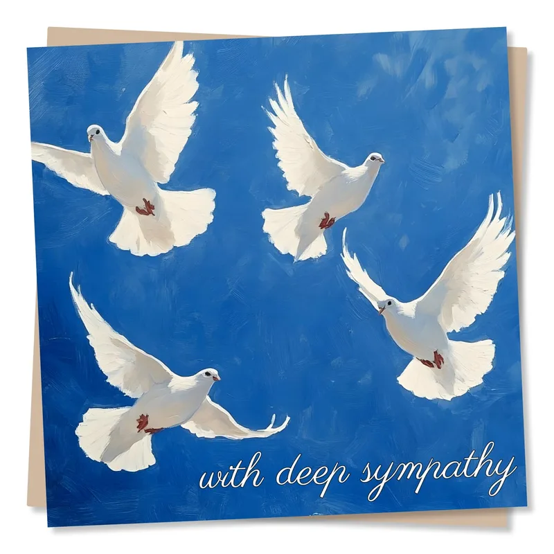 Doves Blue Sky Sympathy Card with Deep Sympathy Message