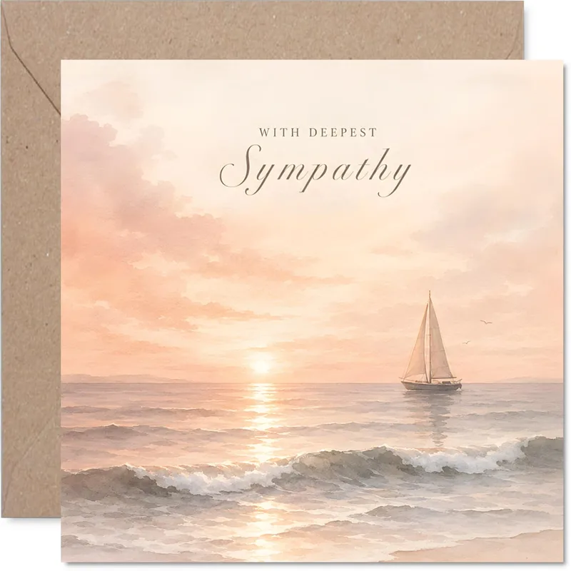 Sunset Seascape Sailboat Sympathy Card for Gentle Comfort