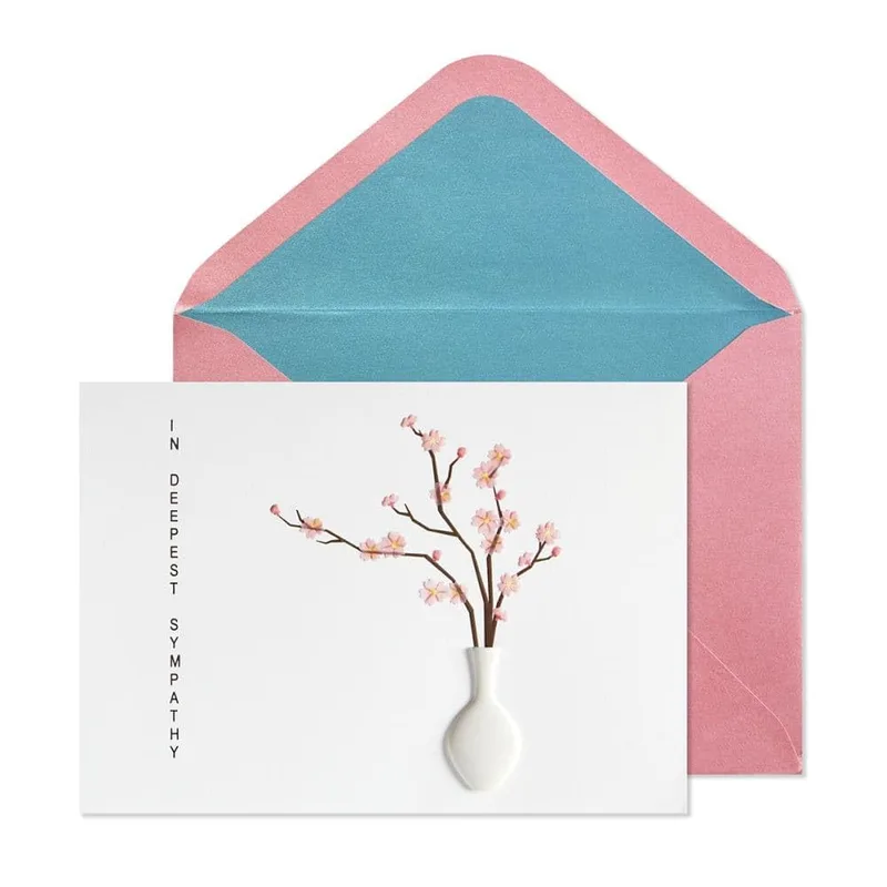 Vase Pink Blossom Sympathy Card for Gentle Remembrance