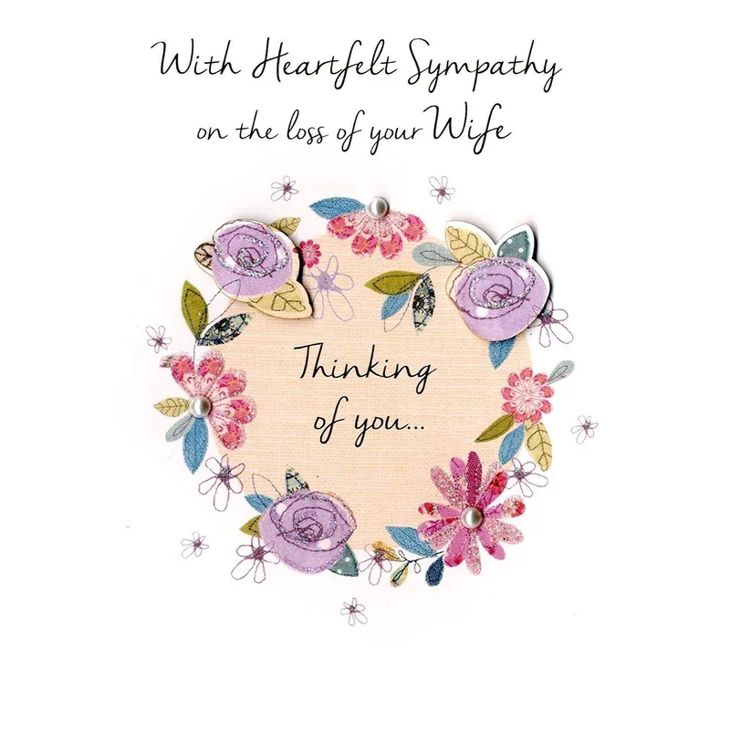 Purple Floral Wreath Sympathy Card for a Lost Wife