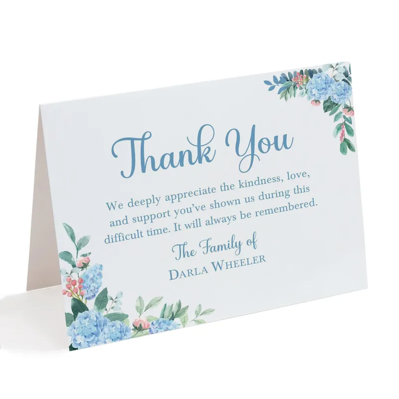 Floral Folded Card Thank You Card features blue hydrangea