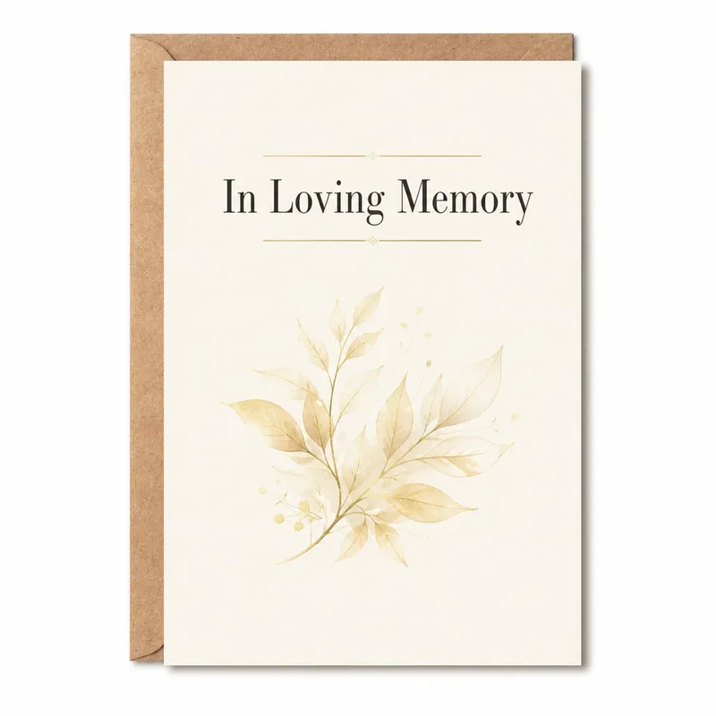 Gold Leaf Sprig Sympathy Card In Loving Memory Design