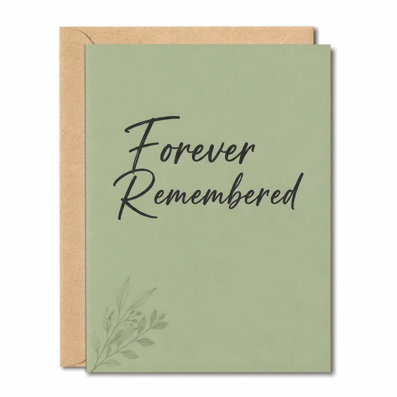 Sage Green Script Sympathy Card: Forever Remembered Design