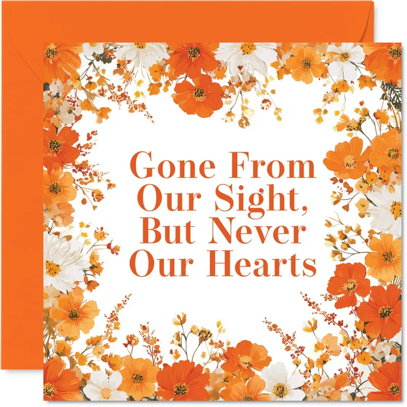 Orange Floral Border Sympathy Card for Lost Loved Ones