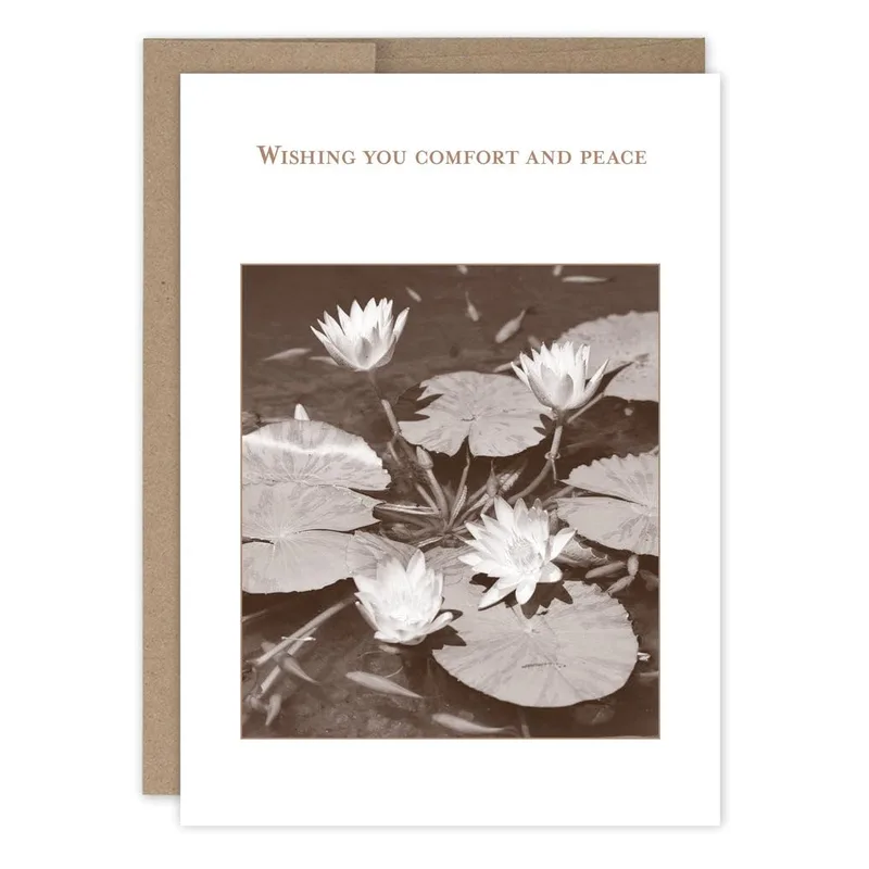Sepia Water Lilies Sympathy Card Wishing You Comfort and Peace