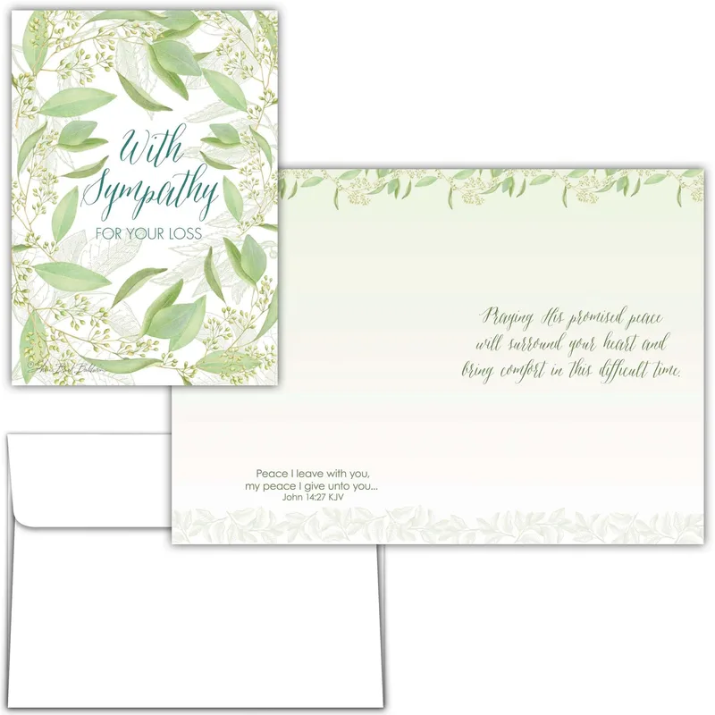 Green Leaf Border Sympathy Card – Greeting Card in natural