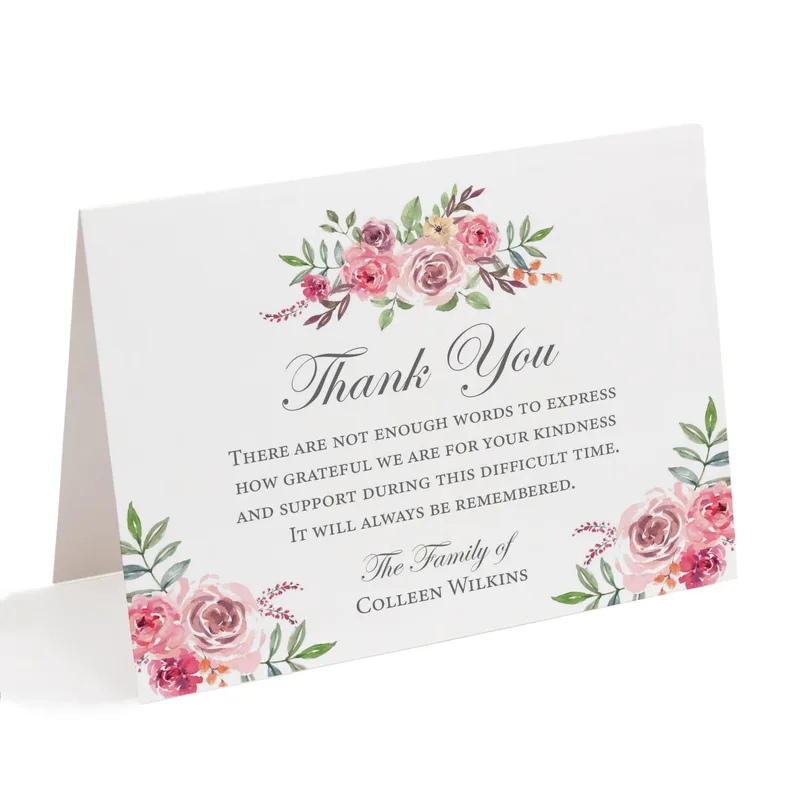 Pink Floral Folded Card Expressing Gratitude for Sympathy Support
