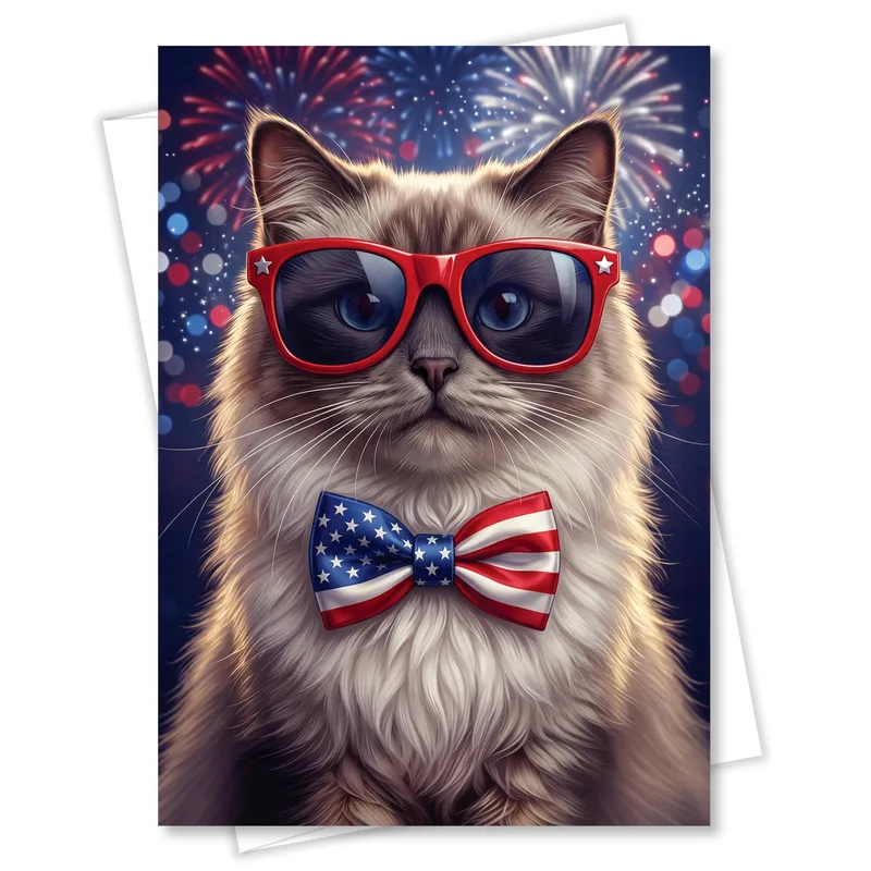 Ragdoll Cat Red Sunglasses Card for a Patriotic Feline