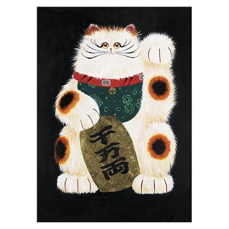 White Lucky Cat Black Card: A Maneki-neko Sympathy Design