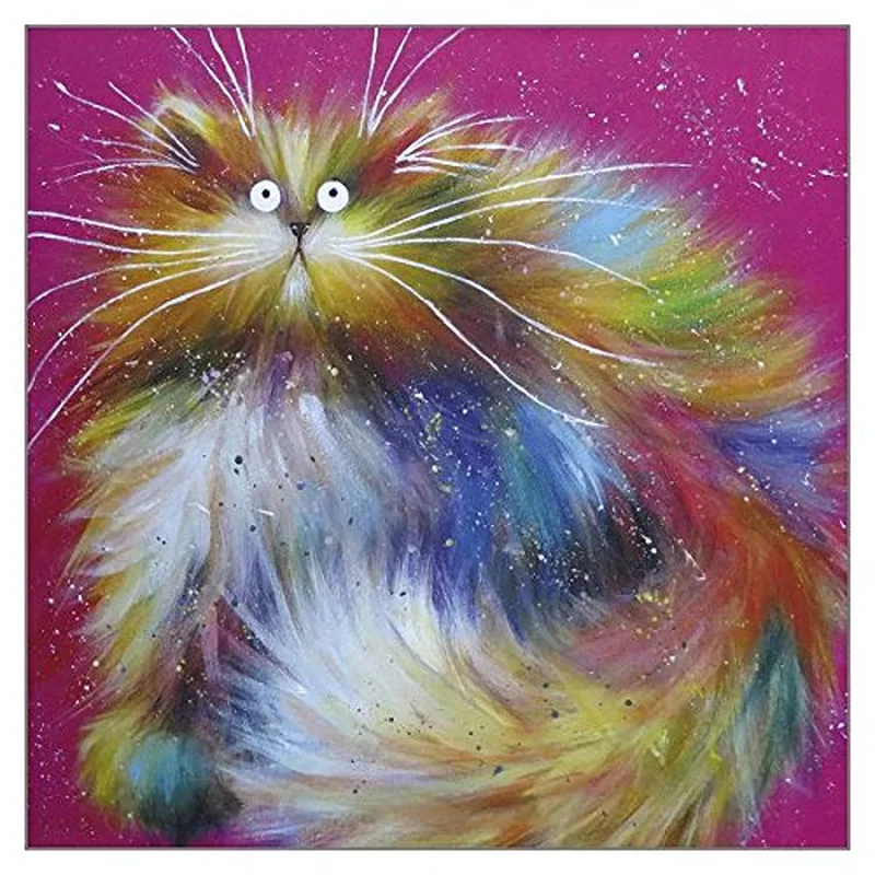 Rainbow Fur Magenta Background Card for a Colorful Feline Tribute