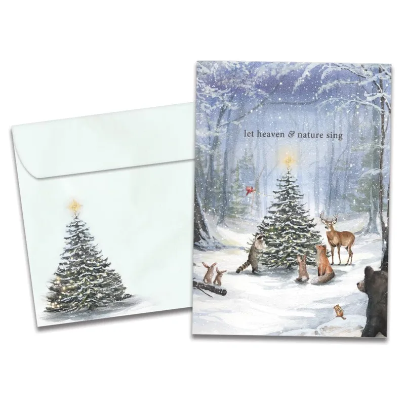 Snowy Christmas Tree Scene Card: A Winter Forest Tribute to Lost Pets