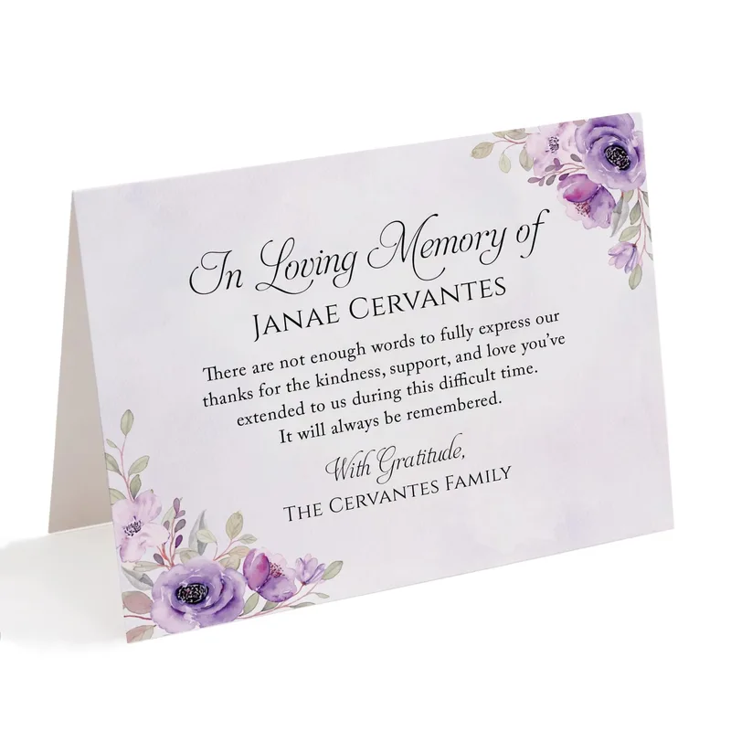 Purple Floral Memorial Card: Sympathy Thank You Note