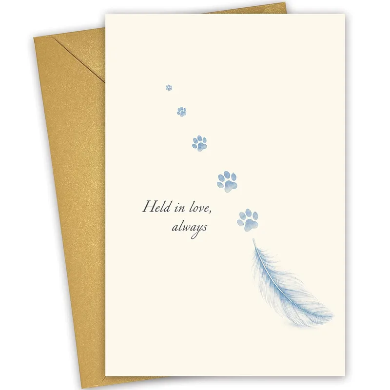 Paw Prints Feather Pet Sympathy Card for Grieving Pet Owners