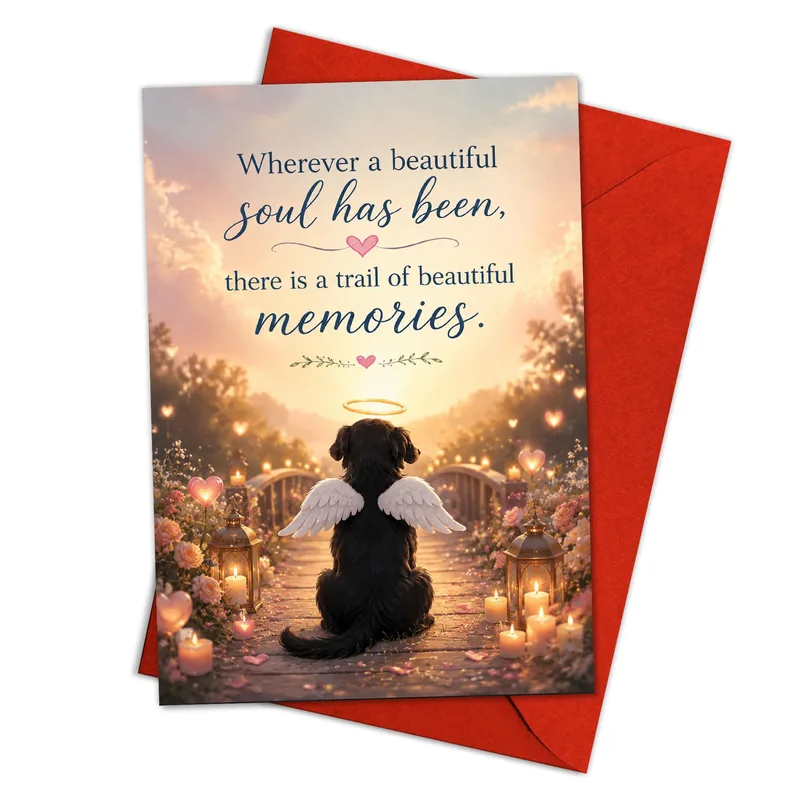 Angel Silhouette Sunset Pet Sympathy Card for Lost Dog Memorial