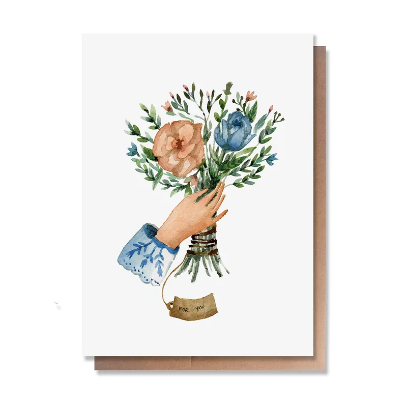 Flower Bouquet in Hand Card: A Watercolor Sympathy Note for Grief