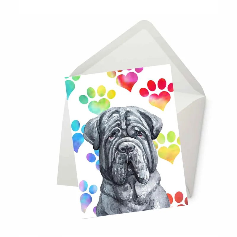 Mastiff with Paw Prints Card: A watercolor sympathy greeting